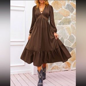 SHEIN V Neck Allover Print Ruffle Hem Dress